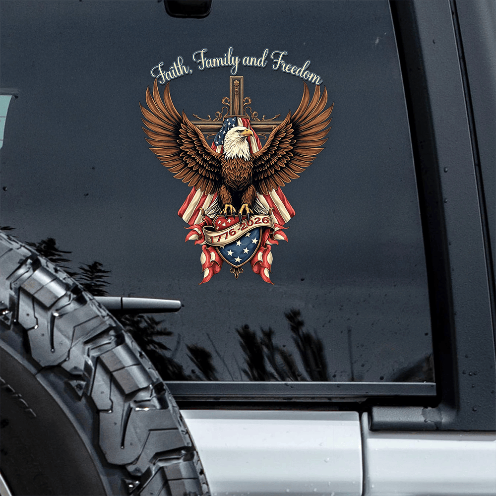 Faith Family Freedom Bald Eagle With Us Flag And Cross Stickers Independence Day 2026 Gifts