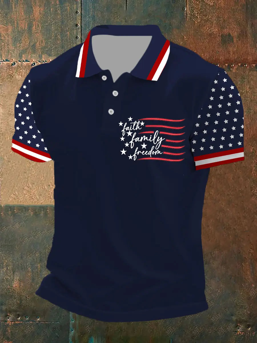 Faith Family Freedom Polo Shirt Patriotic Gift for USA Supporters Independence Day Top