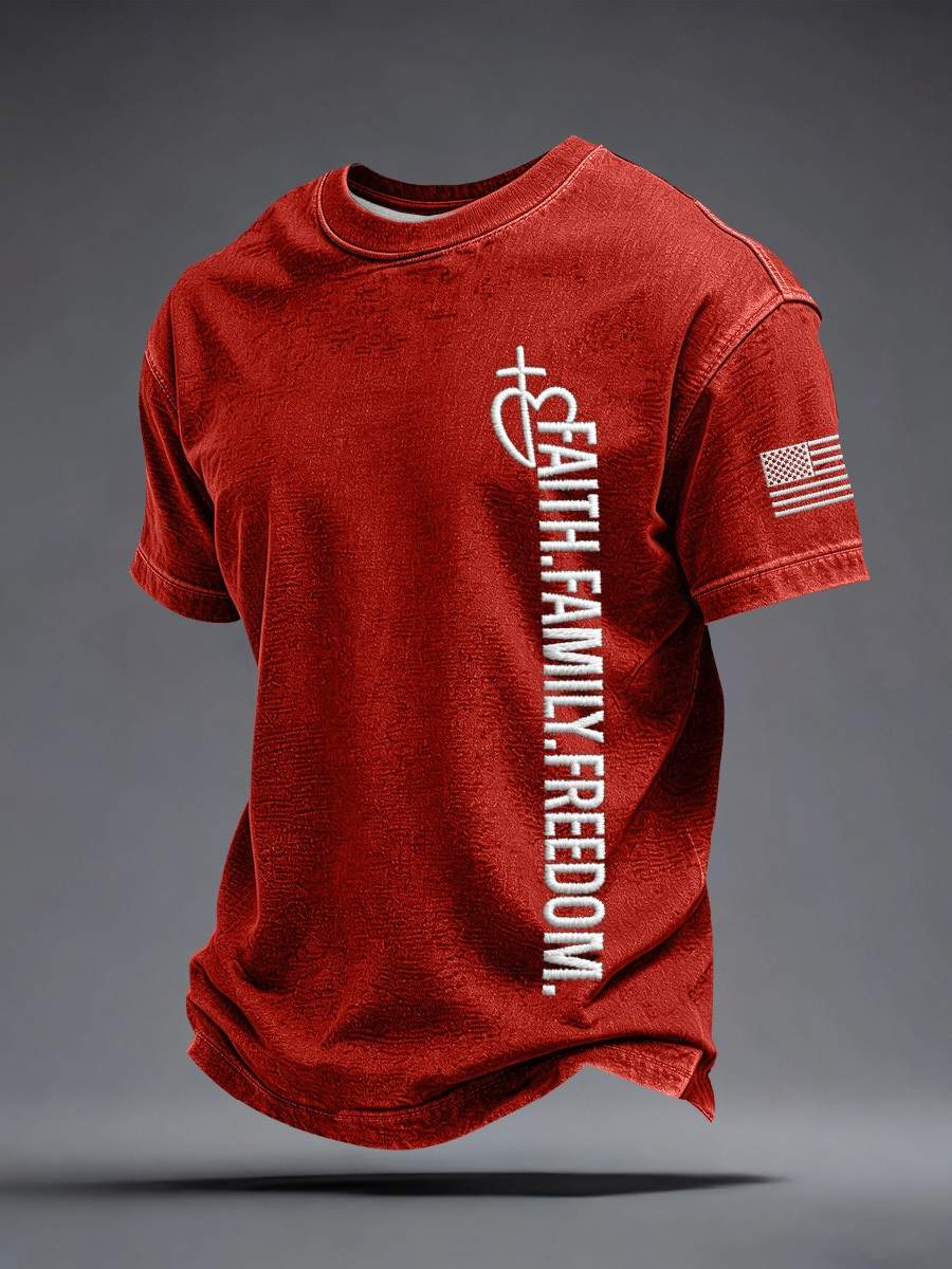 Faith Family Freedom T-Shirt USA Flag Religious Cross Clothing Gift For Dad