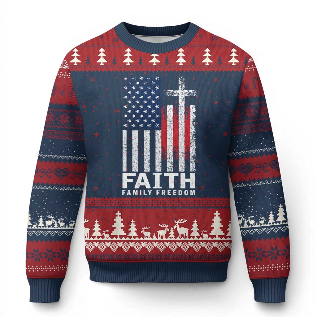 Faith Family Freedom Ugly Christmas Sweater Best Christmas Sweater Patriotic Christian Gifts