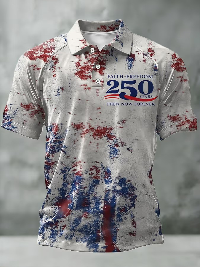 Faith Freedom 250 Years Then Now Forever Polo Shirt Patriotic Christian Gift For Independence Day