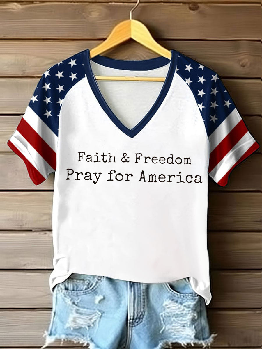 Faith Freedom Pray For America Printed T Shirt White Charlie Kirk Freedom Merch