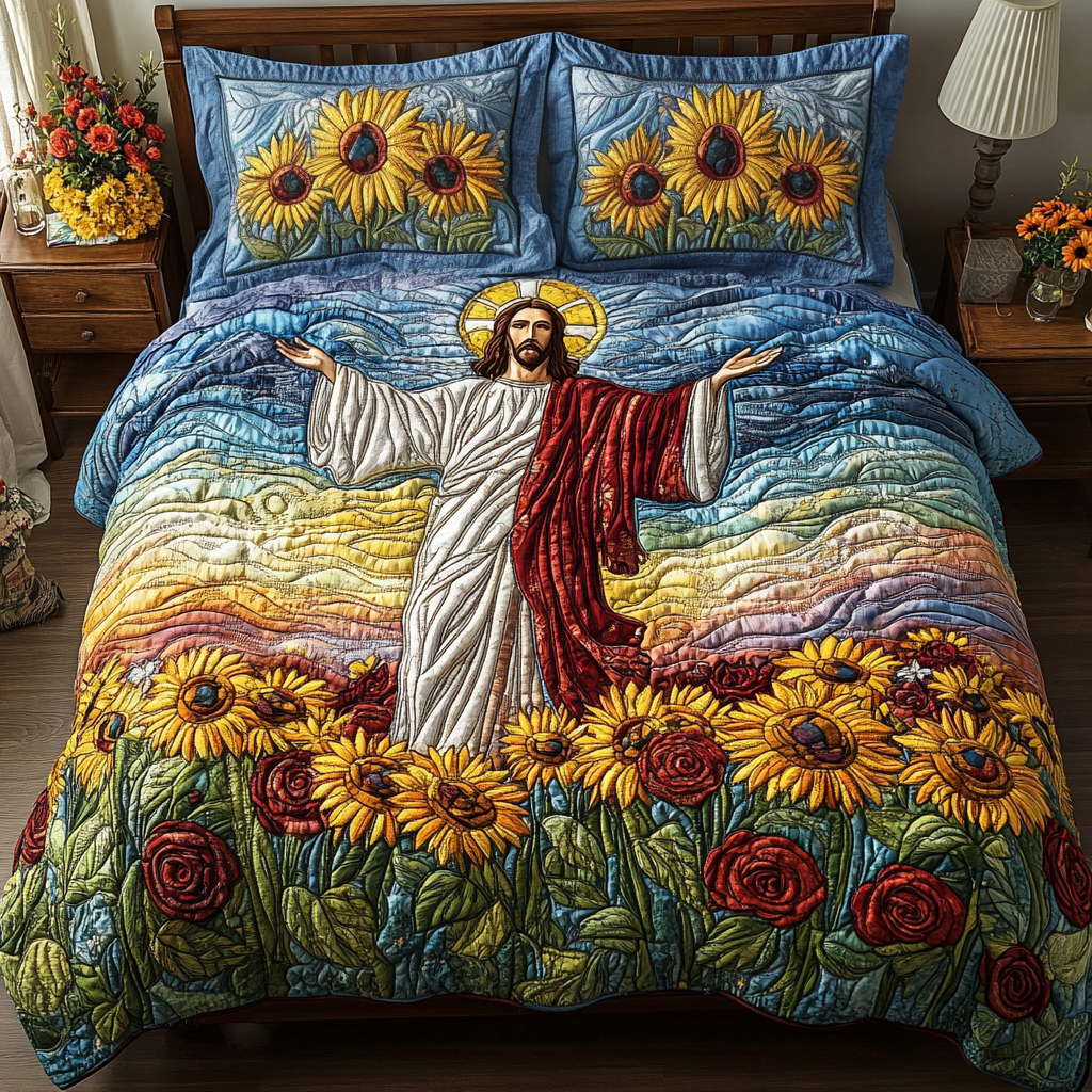 Faith Garden Quilted Bedding Set Bed Room Decoration Cool Christian Gifts