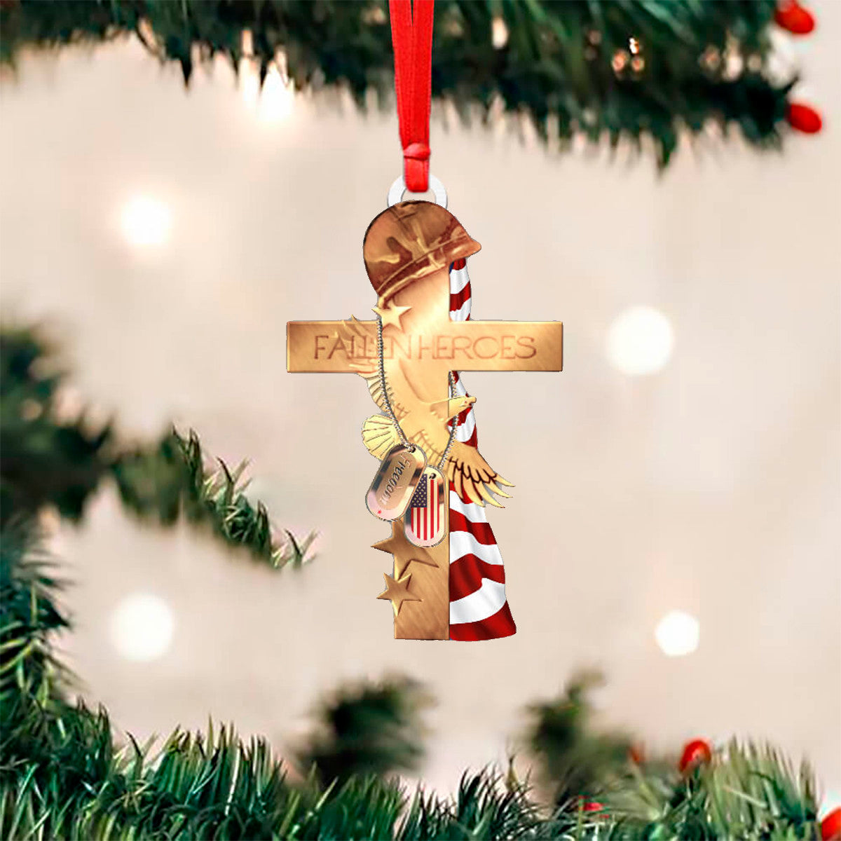 Faith Heroes Veteran Christian Cross Ornament USA Flag Dog Tag Veteran Patriotic Ornament Faith Heroes Veteran Christian Cross Ornament USA Flag Dog Tag Veteran Patriotic Ornament