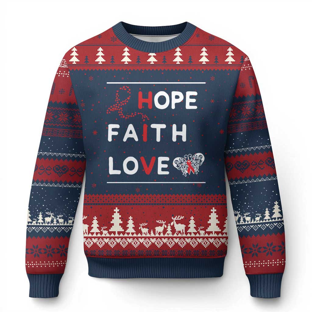 Faith Hope Love Ugly Christmas Sweater Ribbon Butterfly Sweater HIV AIDS Awareness Gifts