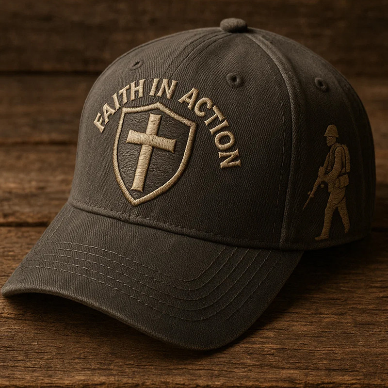 Faith In Action Veteran Hat Christian Themed Cap Holy Cross Pattern Gifts For Men
