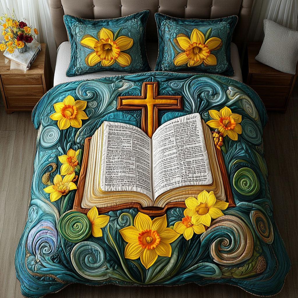 Faith in Flowers Quilted Bedding Set Cute Room Decor Religious Christmas Presents