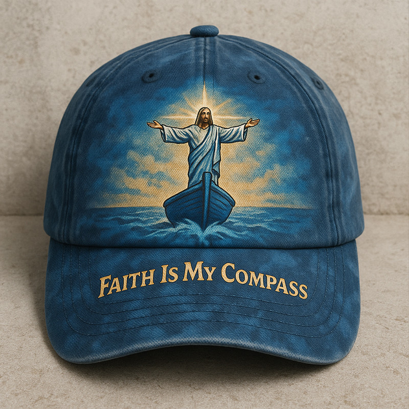 Faith Is My Compass Hat Christian Themed Baseball Cap Jesus Pattern Gifts For Veterans