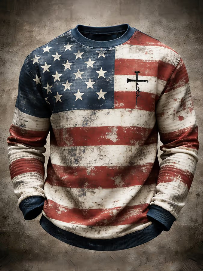 Faith Nail Cross Patriotic Long Sleeve Shirt American Pride Christian Clothing Best Gift For Believers