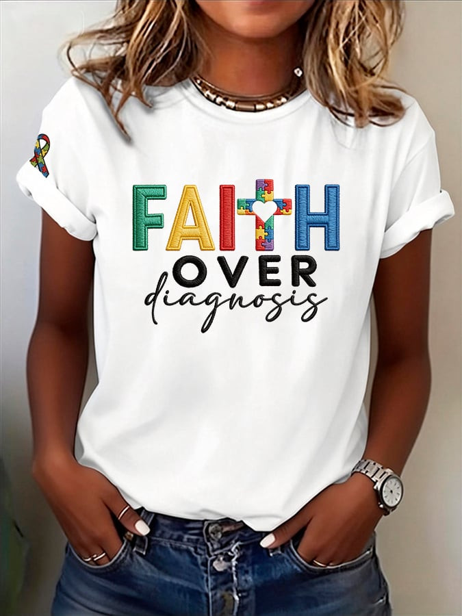 FAith Over Diagnosis T-Shirt Autism Awareness Clothing Gift For Supporters