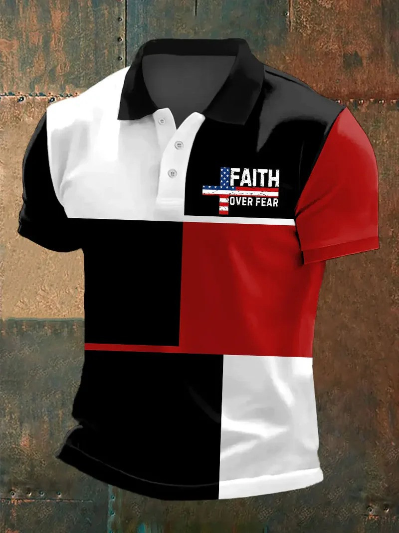 Faith Over Fear American Cross Polo Shirt Patriotic Christian Clothing Best Gift For God Believers
