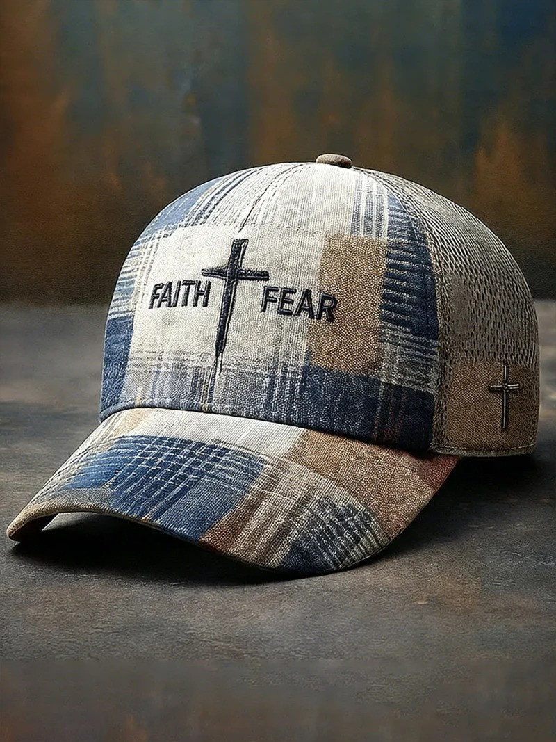 Faith Over Fear Baseball Hat Christian Cross Embroidery Religious Apparel Gift For Believers And Fans