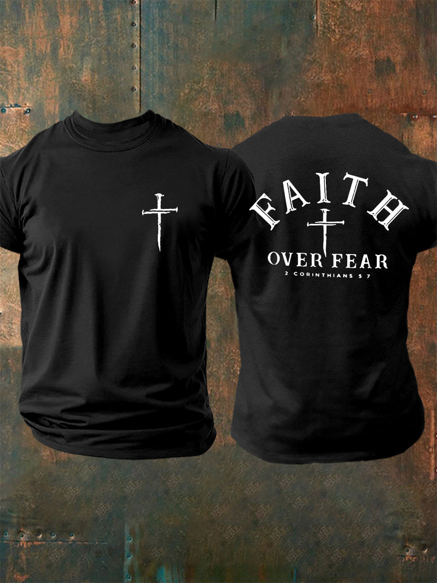 Faith Over Fear Christian Shirt Three Cross Christian T-Shirt Faith Inspired Men's Gift