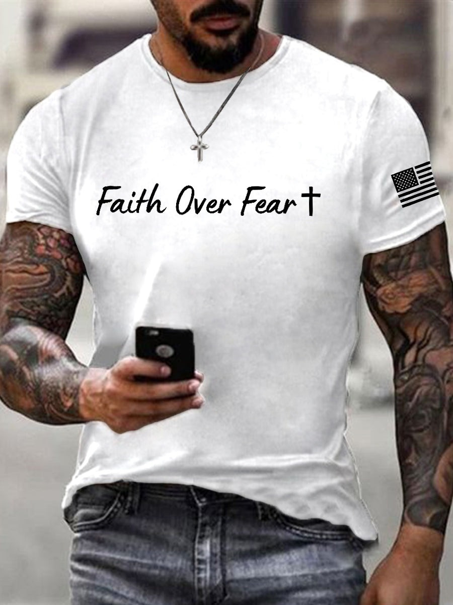 Faith Over Fear Christian T-Shirt USA Flag Faith Shirt Men's Christian Faith Gift