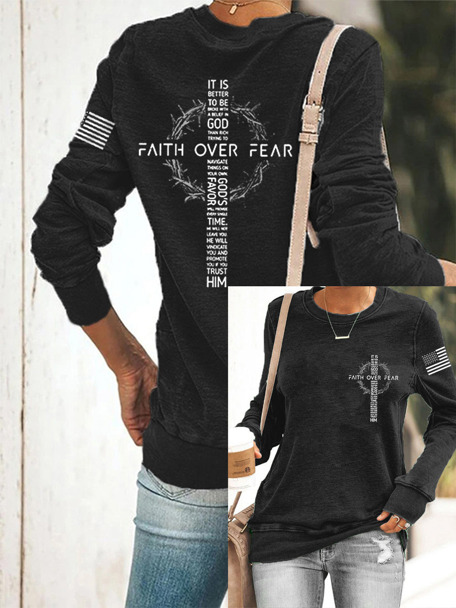 Faith Over Fear Cross Christian Sweatshirt Scripture Faith Tee Gift For Her