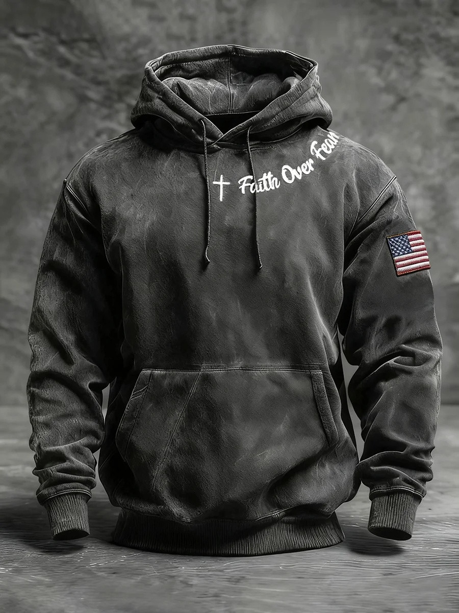 Faith Over Fear Cross Oversized Hoodie Men Christian Graphic Hoodies Gift For Believers