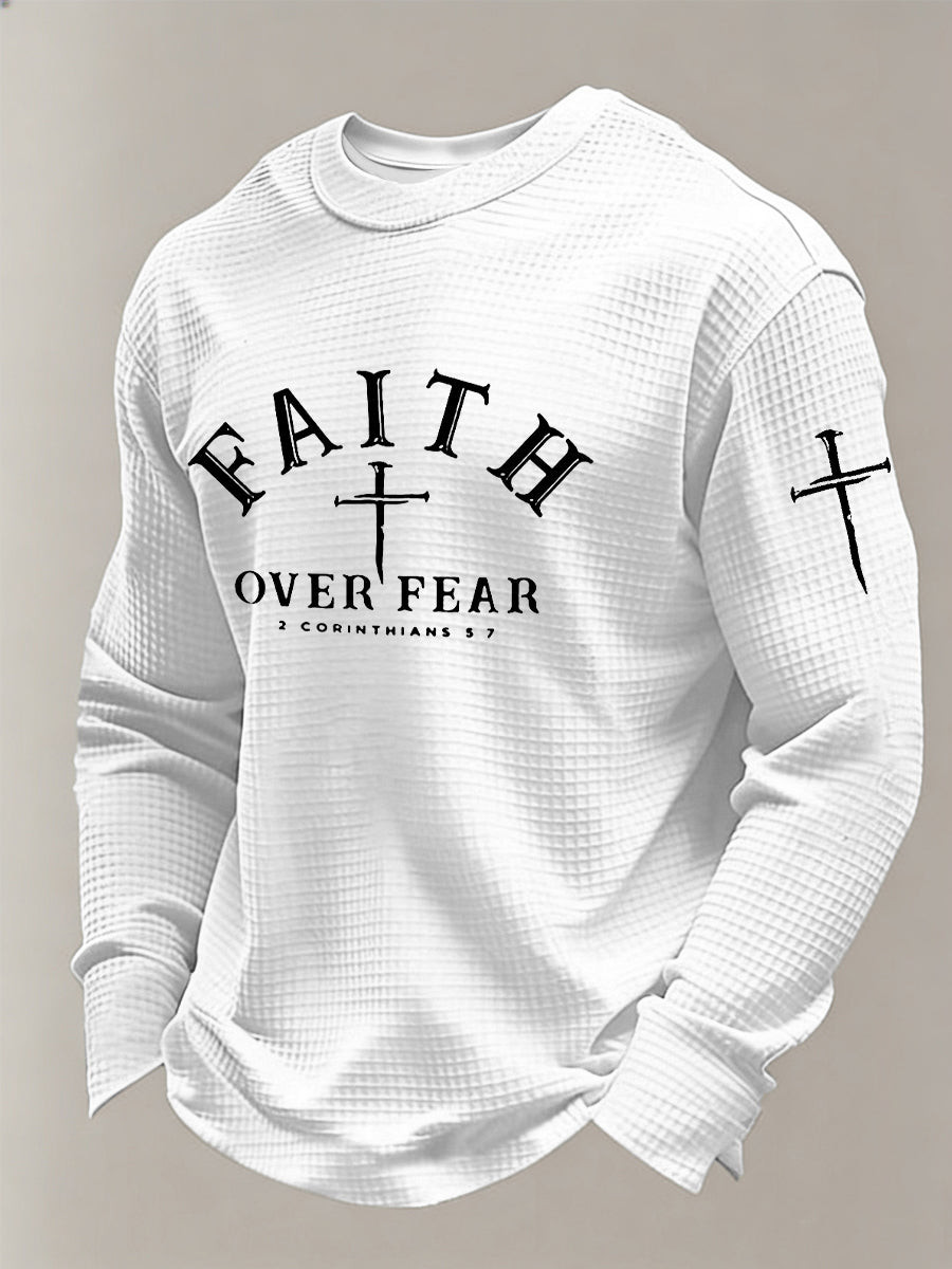 Faith Over Fear Cross Waffle Long Sleeve Shirt Faith Based Christian Clothing Gift For Believers