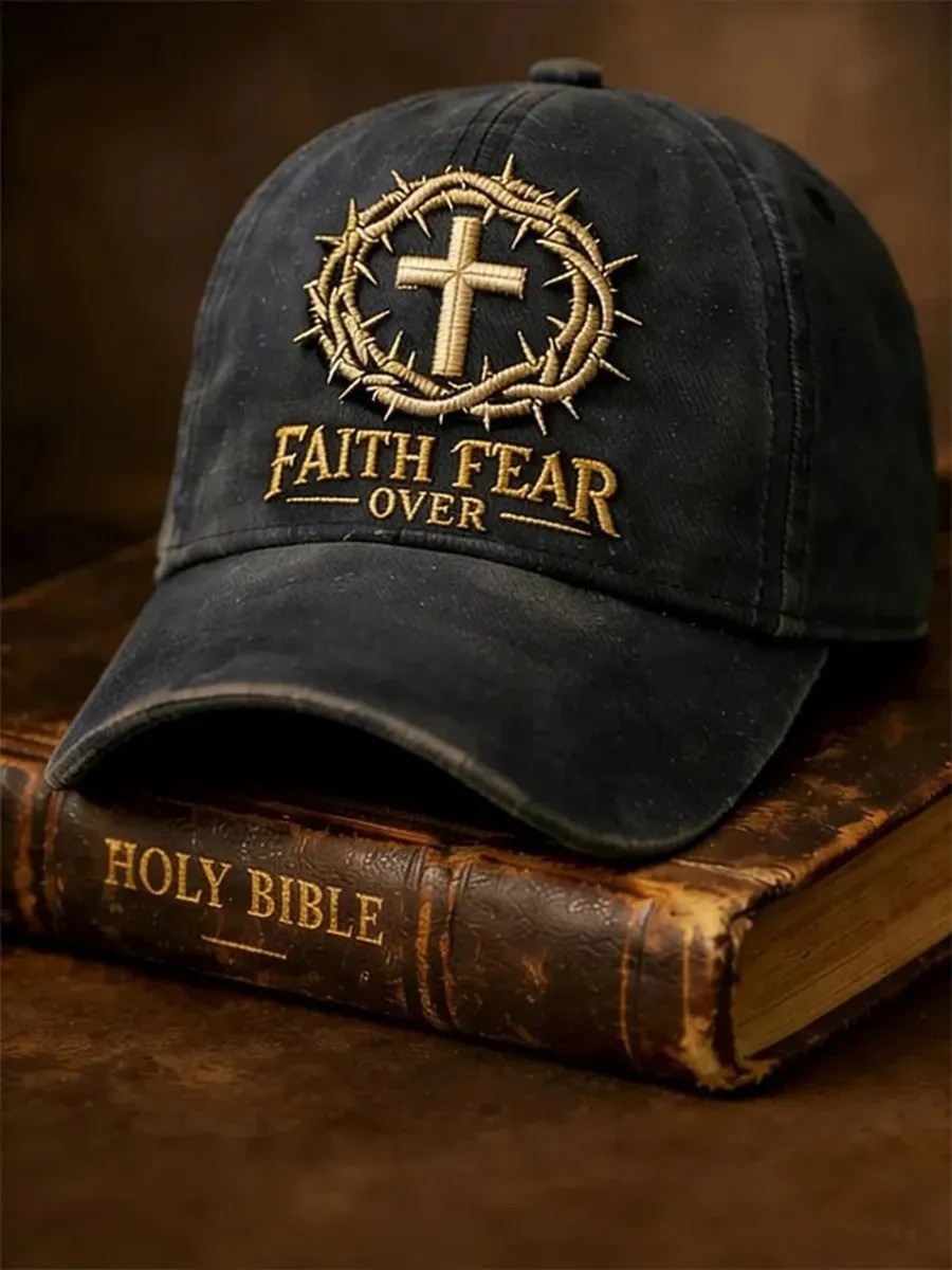 Faith Over Fear Crown Of Thorns Baseball Hat Christian Faith Apparel Best Gift For Believers USA