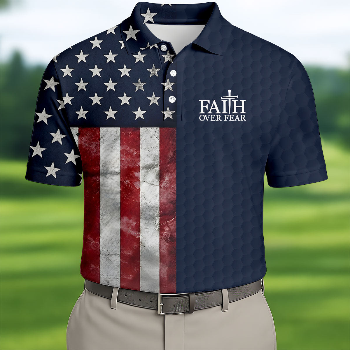 Faith Over Fear Patriotic Golf Polo Shirt Golf Clothes For Men Golf Gifts For Guys