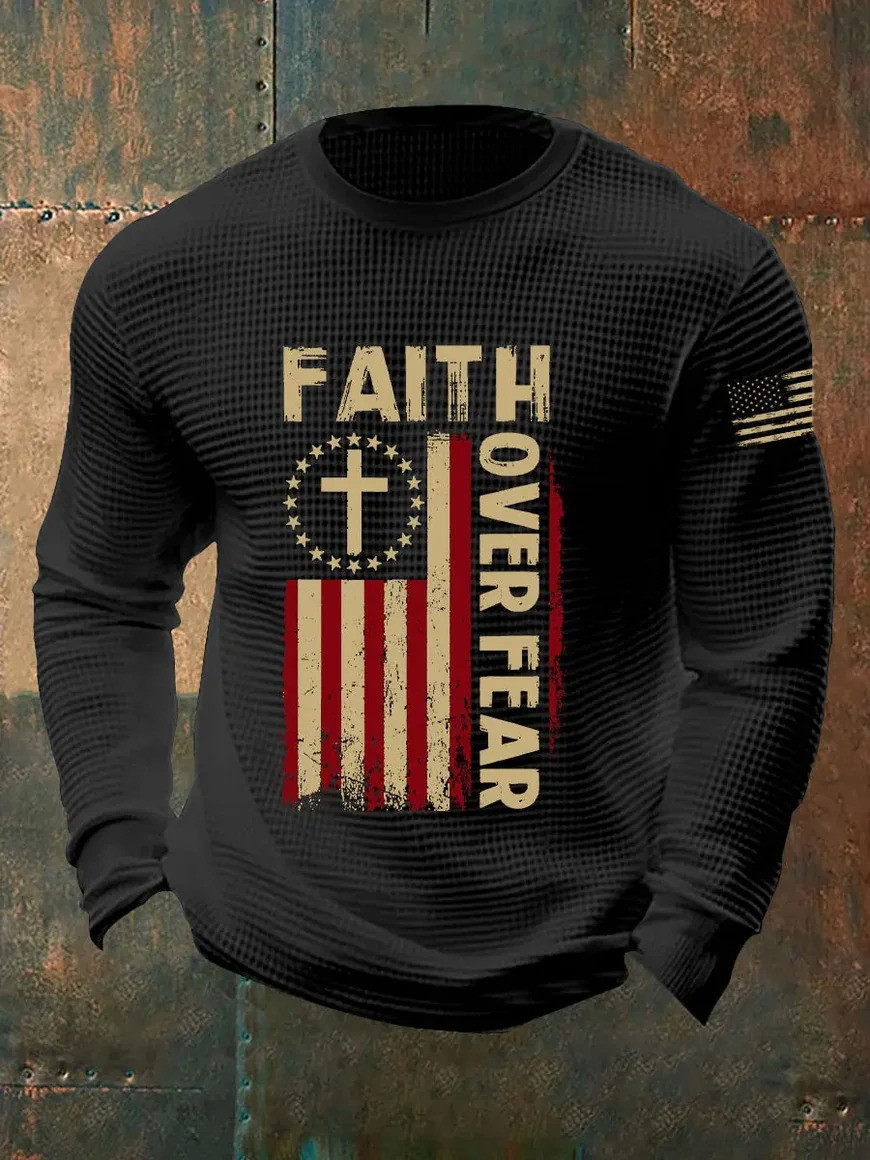 Faith Over Fear Patriotic Long Sleeve Shirt American Cross Christian Apparel Best Gift For God Believers