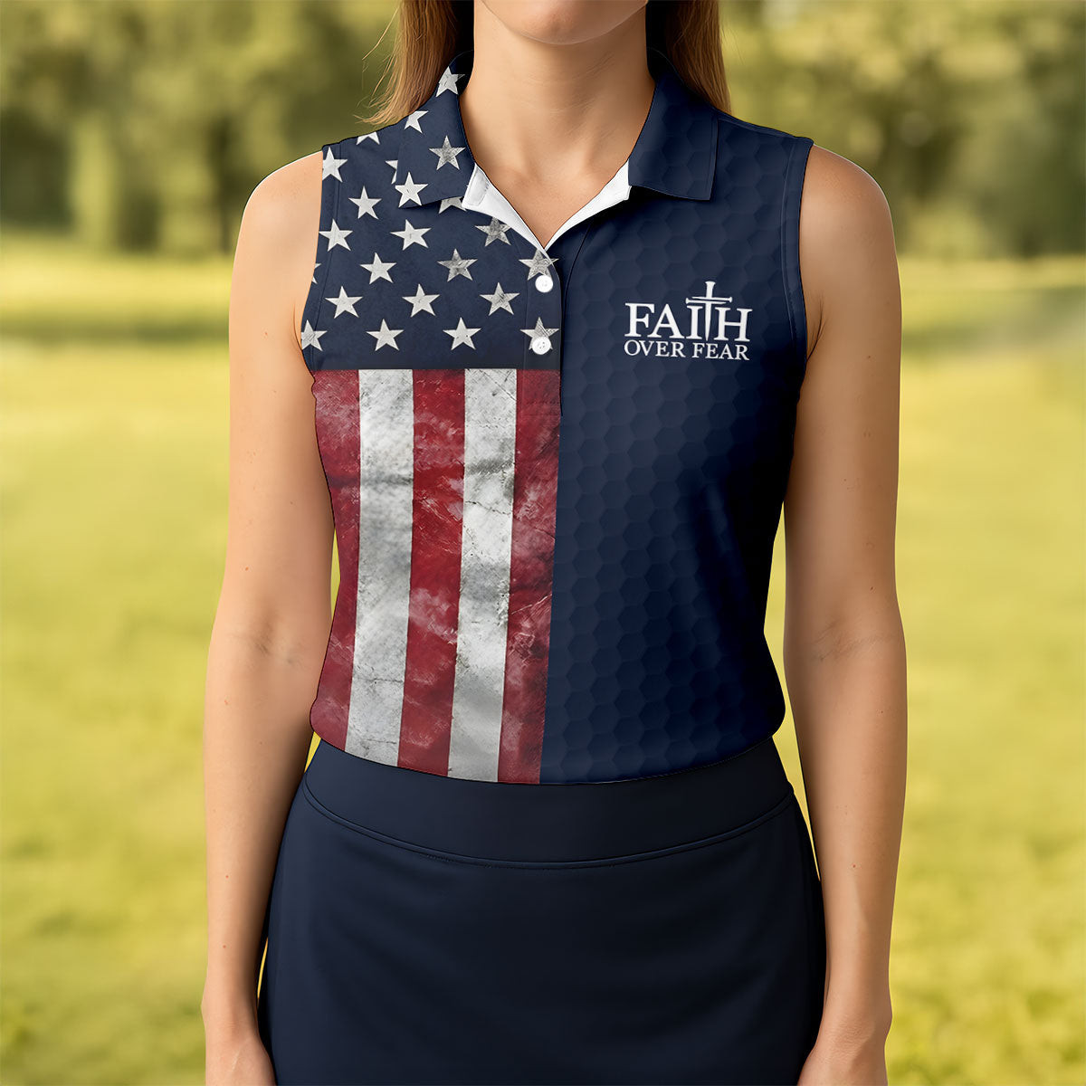 Faith Over Fear Patriotic Sleeveless Polo Shirt Womens Golf Shirts Ladies Golf Presents