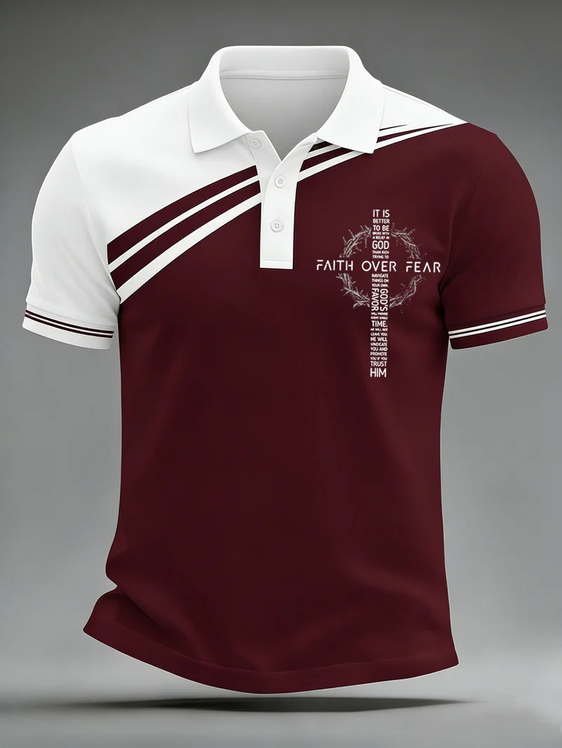 Faith Over Fear Polo Shirt Christian Cross Crown Of Thorns Religious Apparel Best Gift For Believers