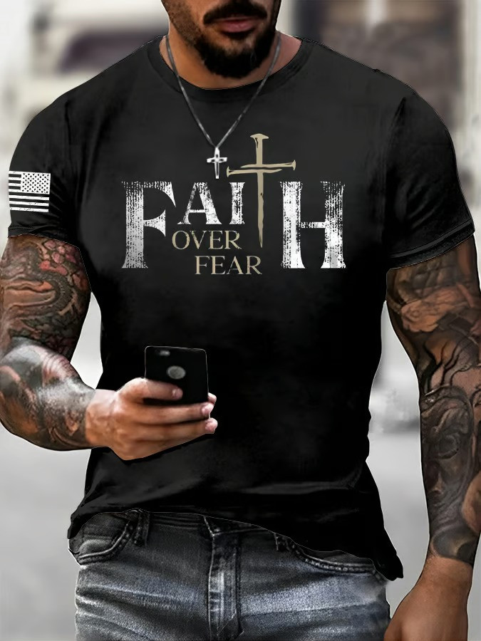 Faith Over Fear T-Shirt Nail Cross Christian Apparel Patriotic Tee Best Gift For Believers Ideas