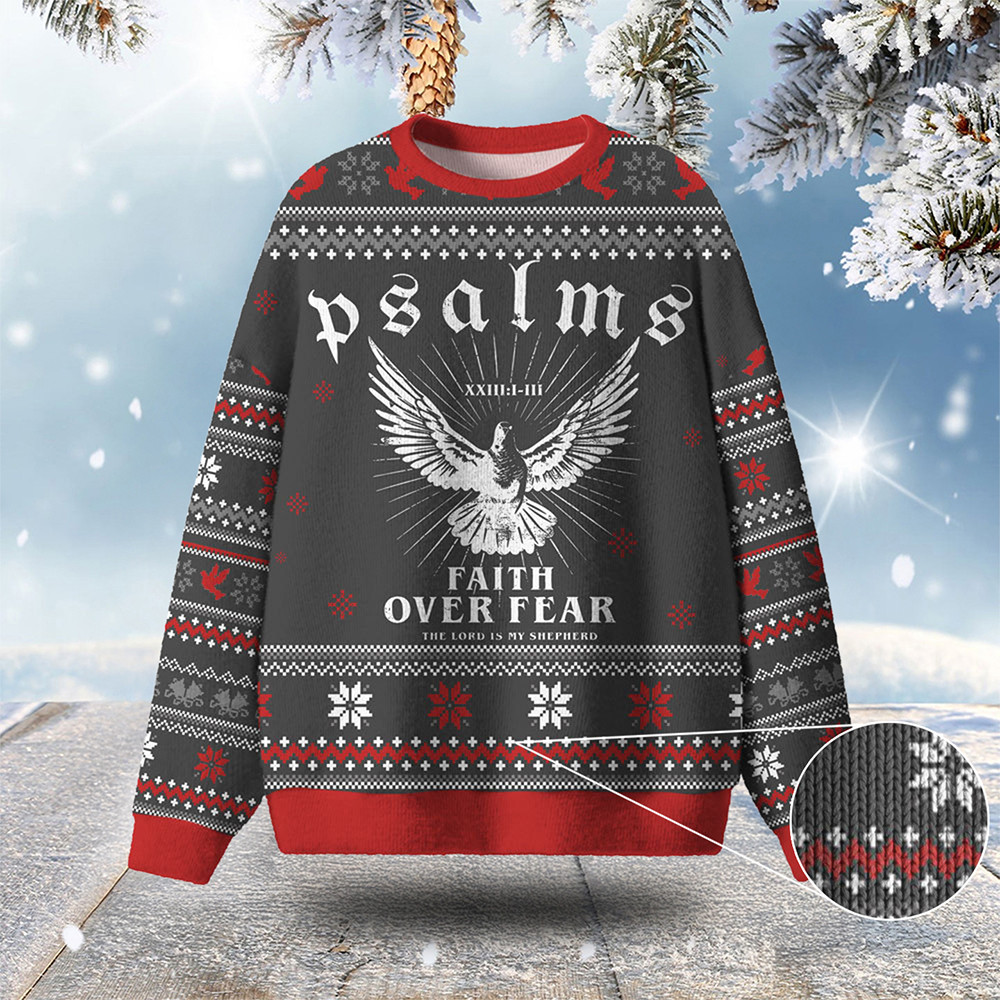 Faith Over Fear Ugly Christmas Sweater Bible Inspired Winter Clothing Xmas Christian Gifts