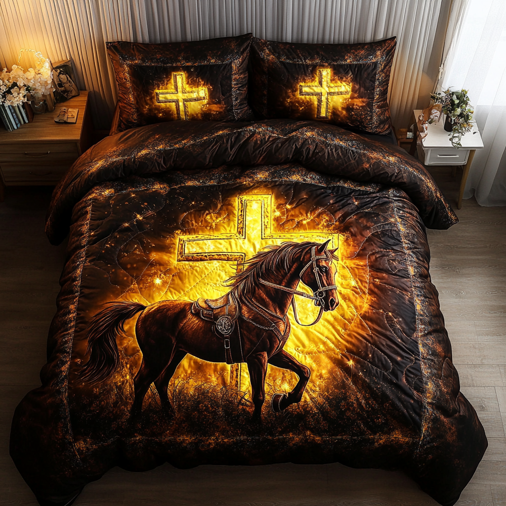 Faith Ride Quilted Bedding Set Horse Themed Christmas Gifts