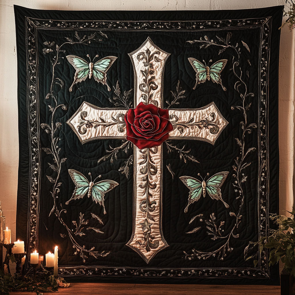 Faith Rose Cross Quilt Trendy Quilt Blanket for Modern Home Interiors