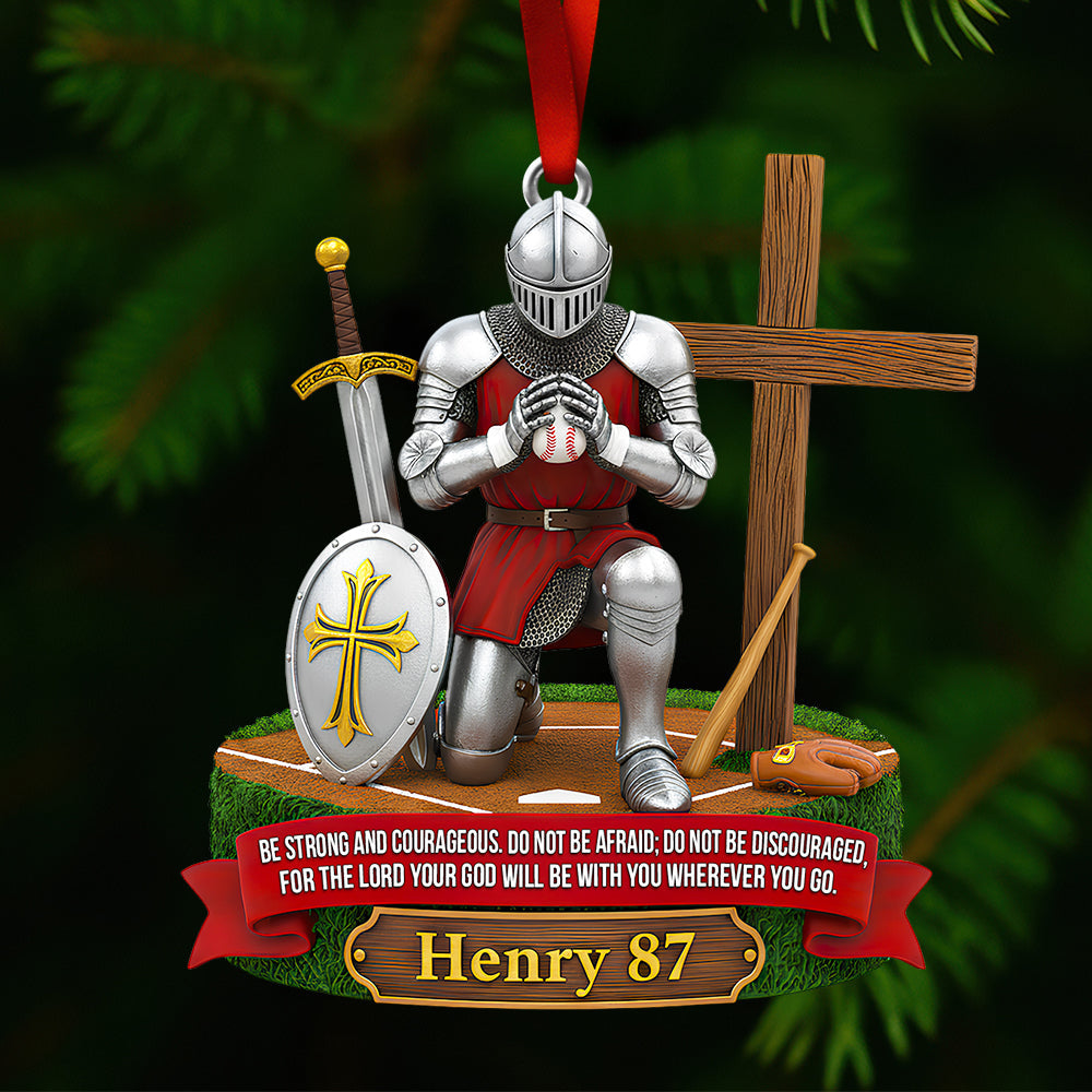 Faith, Strength & Game - Personalized Knight Baseball Ornament - Christmas Ornament Gift Idea