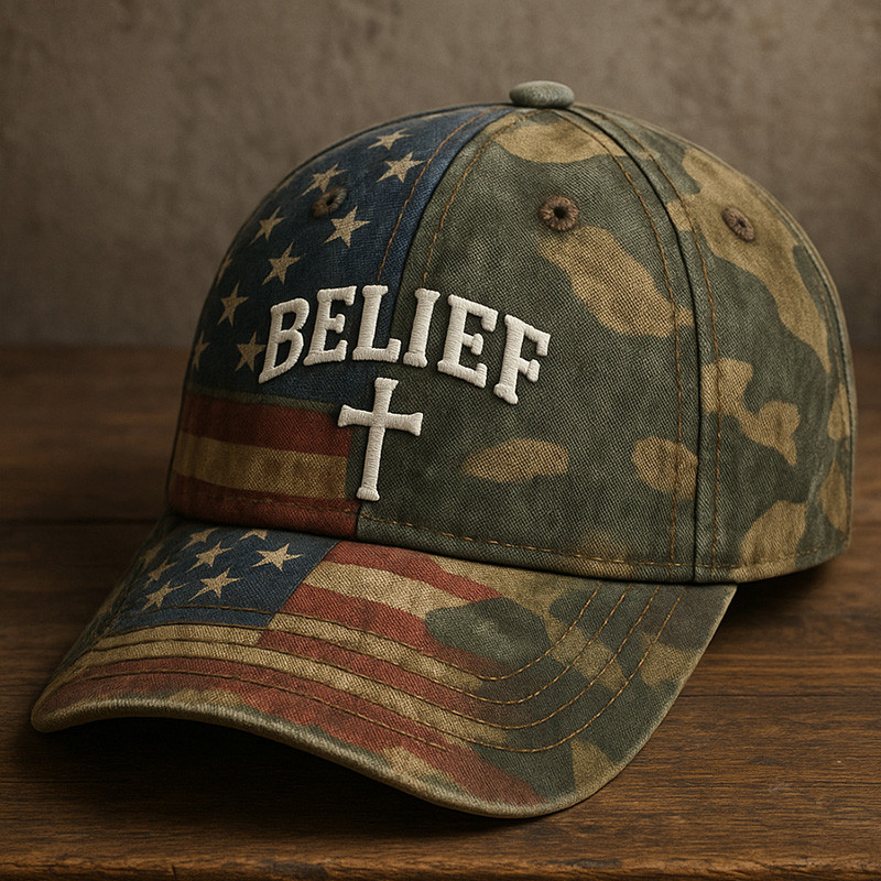 Faith Vintage American Flag Camo Hat Belief Holy Cross American Flag Cap Gifts For Men