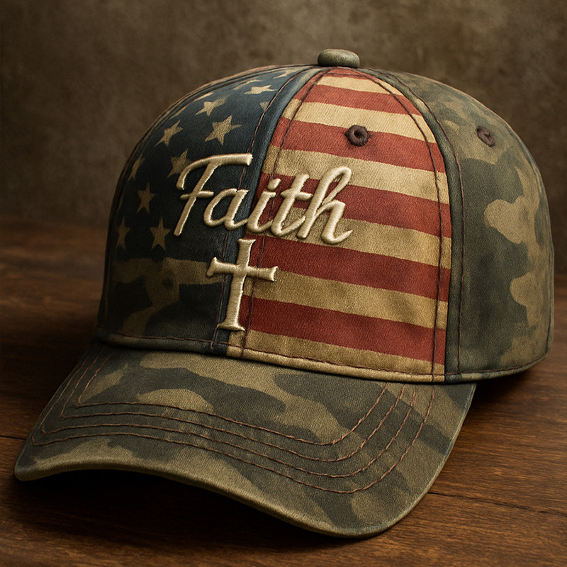 Faith Vintage American Flag Camo Hat Faith In Jesus Baseball Cap Patriotic Veteran Gifts
