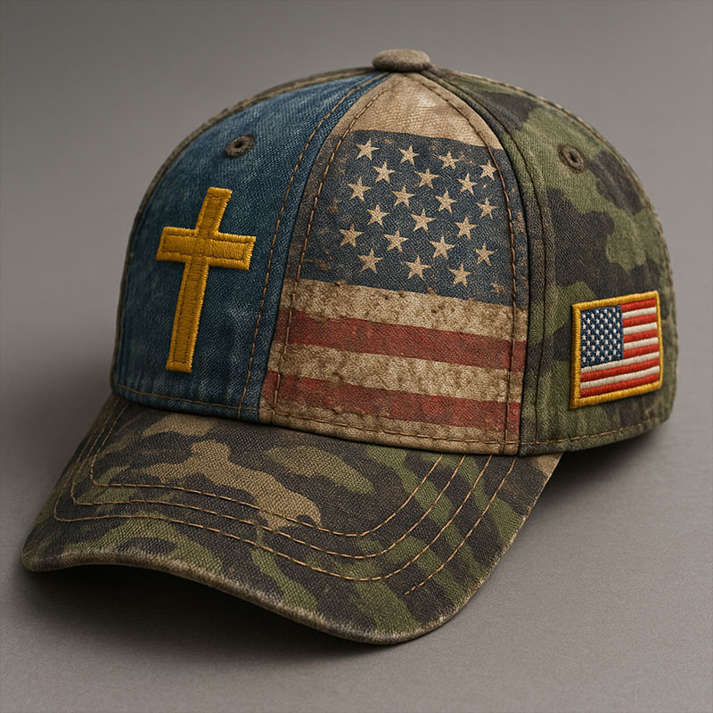 Faith Vintage American Flag Camo Hat Honoring Veteran Baseball Cap Gifts For Patriots