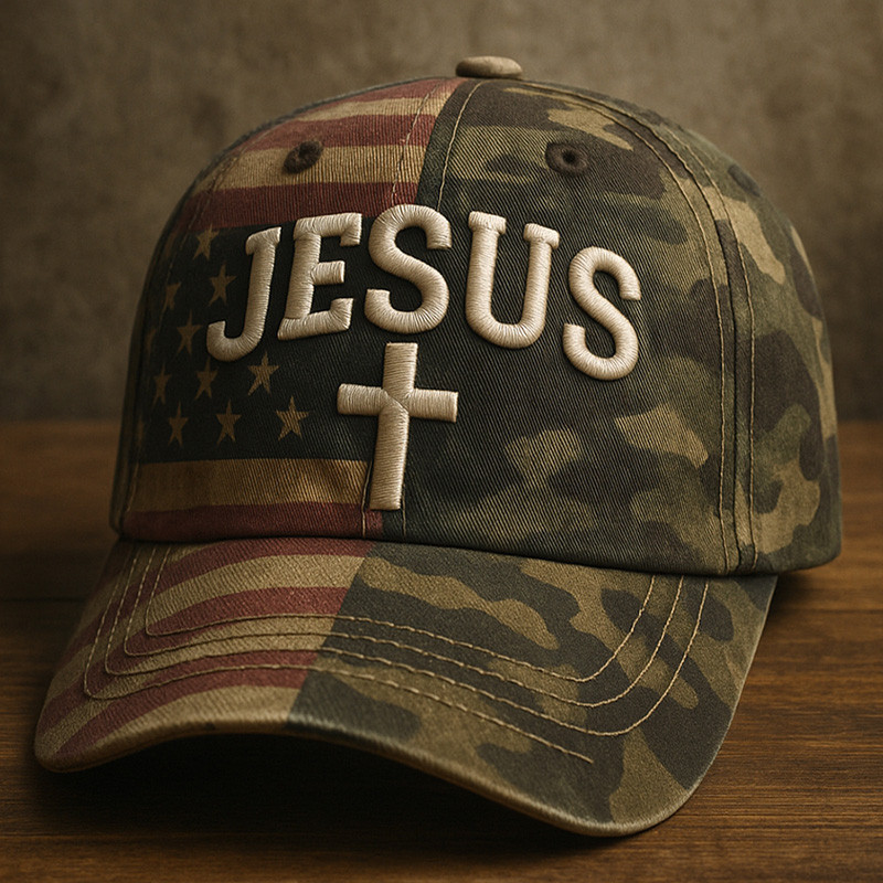 Faith Vintage American Flag Camo Hat Jesus Baseball Cap Holy Cross Pattern Gifts For Veterans