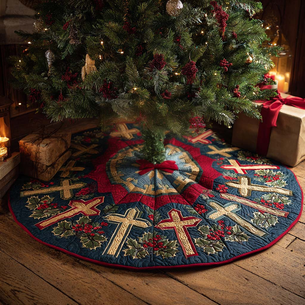 Faithful Christmas Quilted Tree Skirt Christian Themed Christmas Decor Xmas Gift For Christian