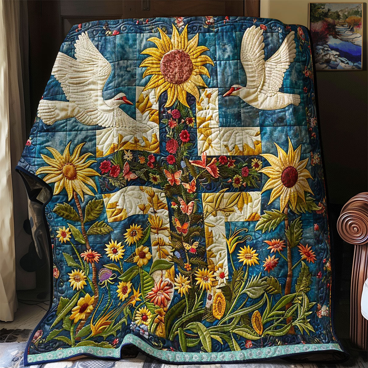 Faithful Cross Quilt Blanket King Blanket First Time Grandma Christmas Gifts