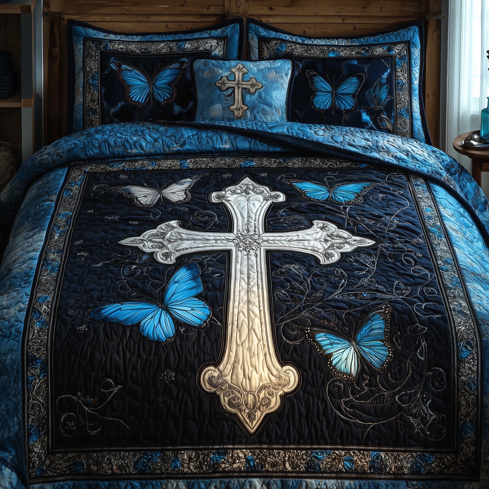 Faithful Cross Quilted Bedding Set Duvet Cover Bedspread Faith Filled Gifts