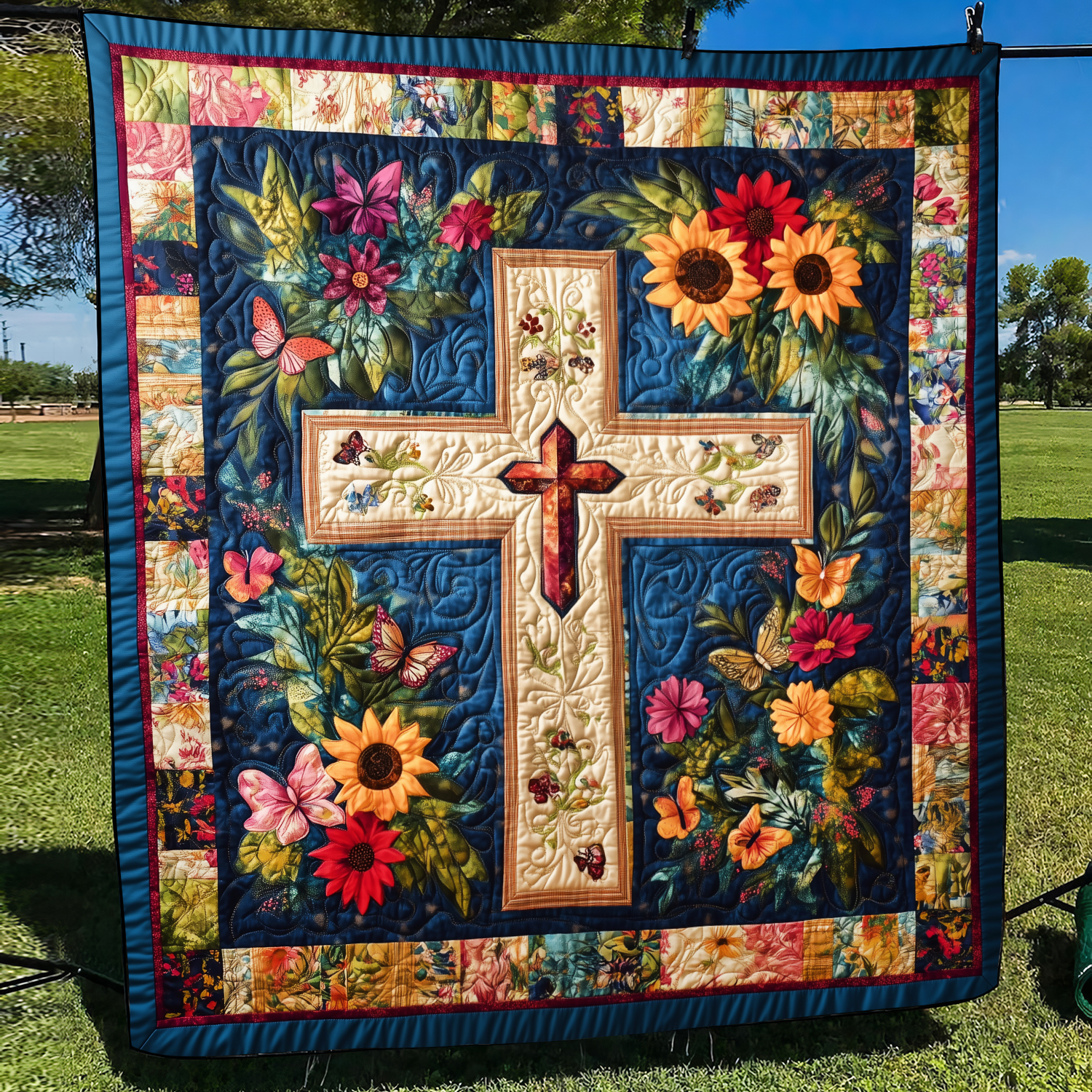 Faithful Cross Quilted Blanket Christian Christmas Gifts