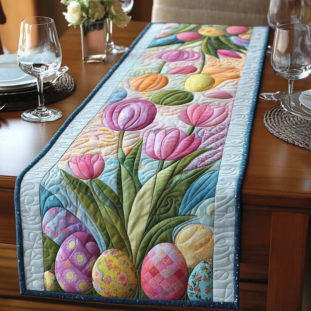 Faithful Flowers Quilted Table Runner Rustic Easter Table Decor Birthday Gifts For Friends