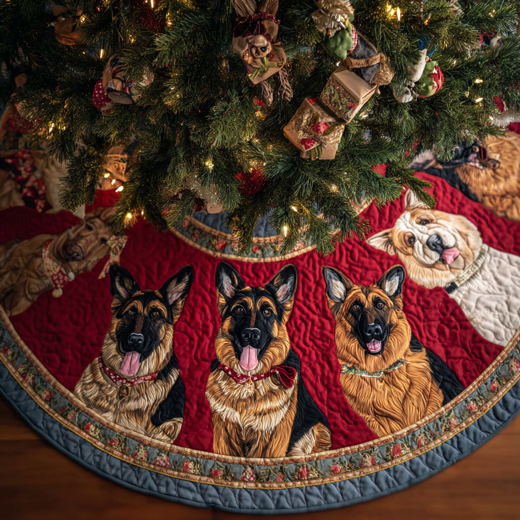 Faithful German Shepherd Christmas Quilted Tree Skirt Xmas Home Decor German Shepherd Dad Gifts