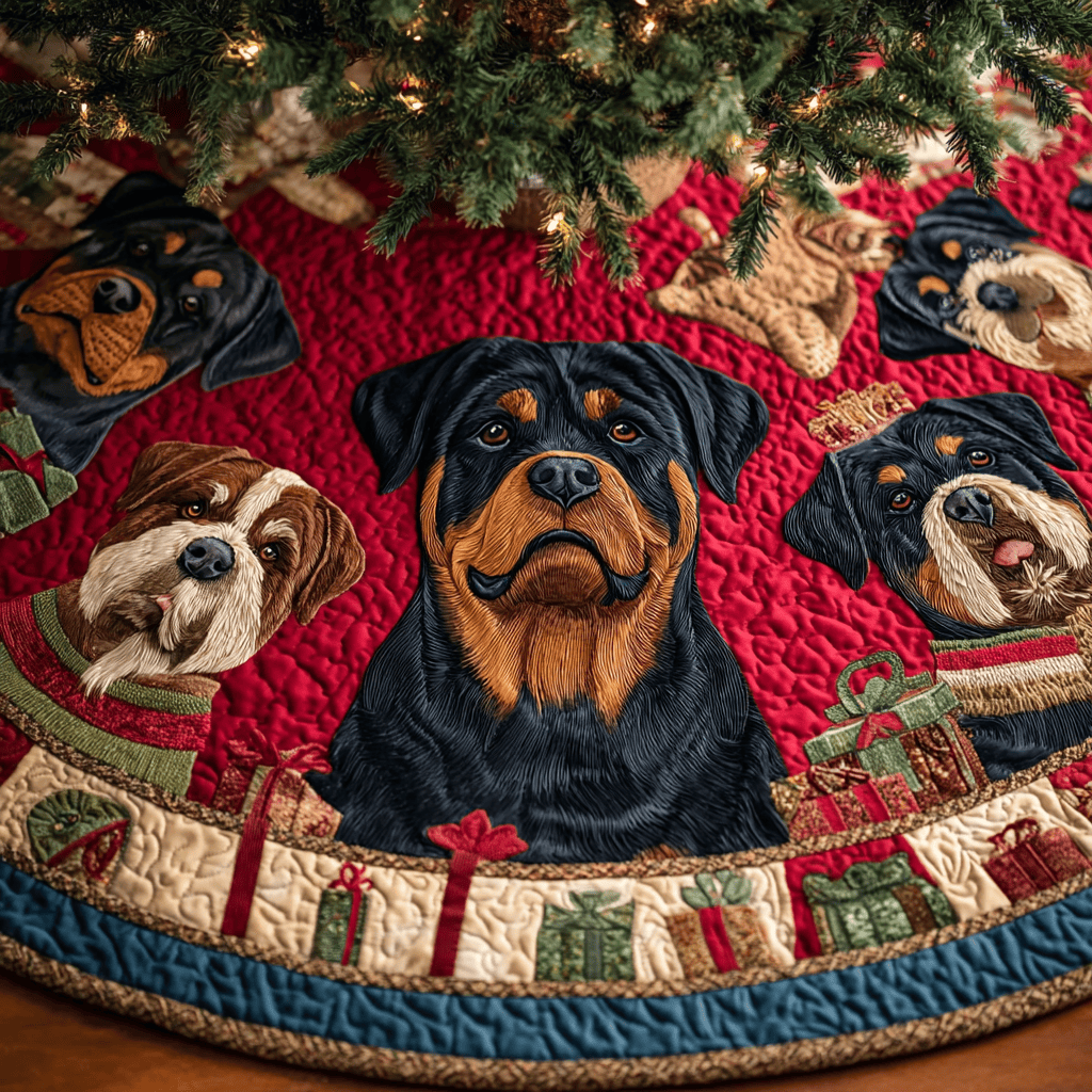 Faithful Rottweiler Christmas Quilted Tree Skirt Dog Christmas Tree Skirt Best Xmas Gift