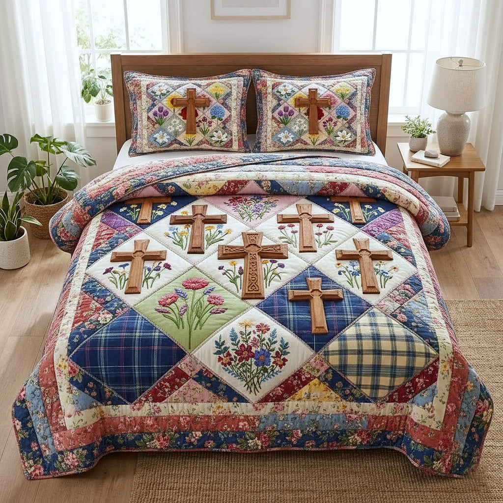 Faithful Sunrise Quilted Bedding Set Faith Inspired Bedroom Decor Gift For Christians