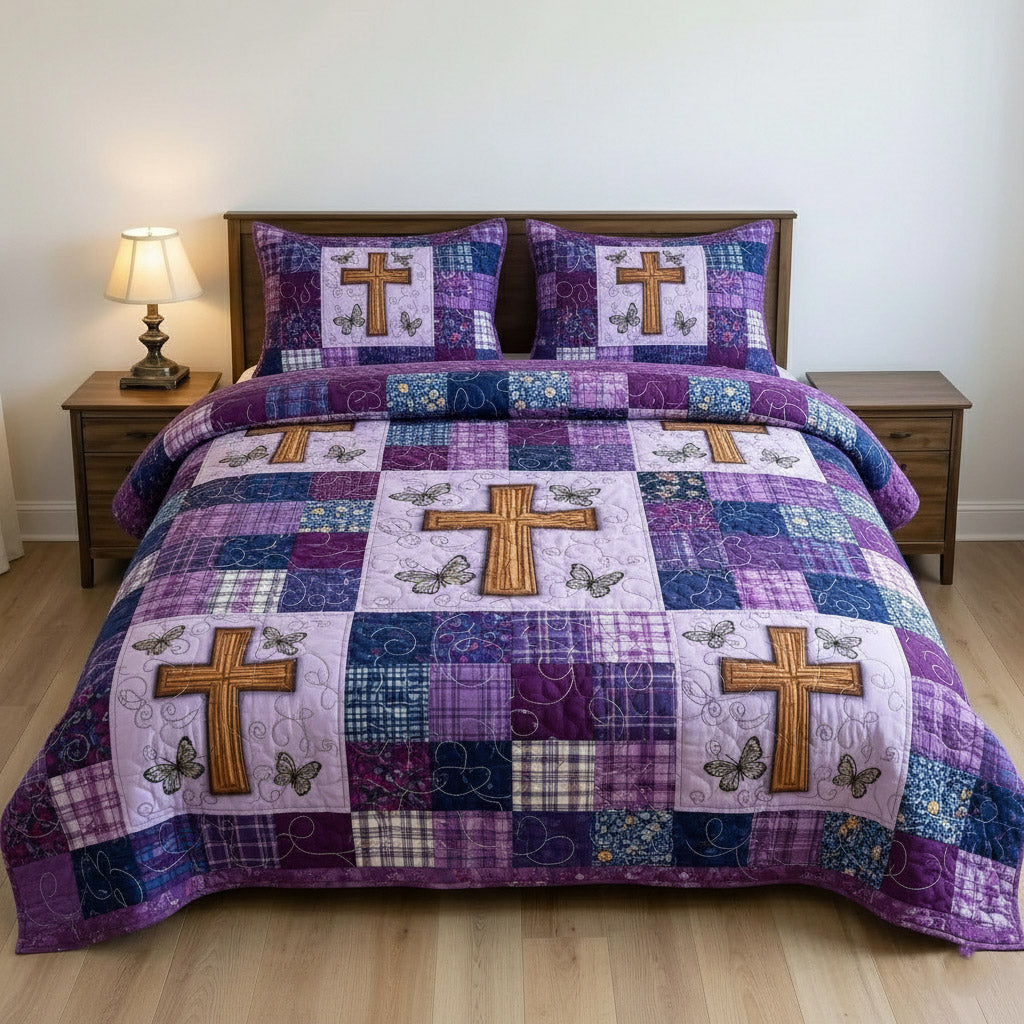 Faithful Sunrise Quilted Bedding Set Religious Inspirational Bedroom Decor Gift For Christians