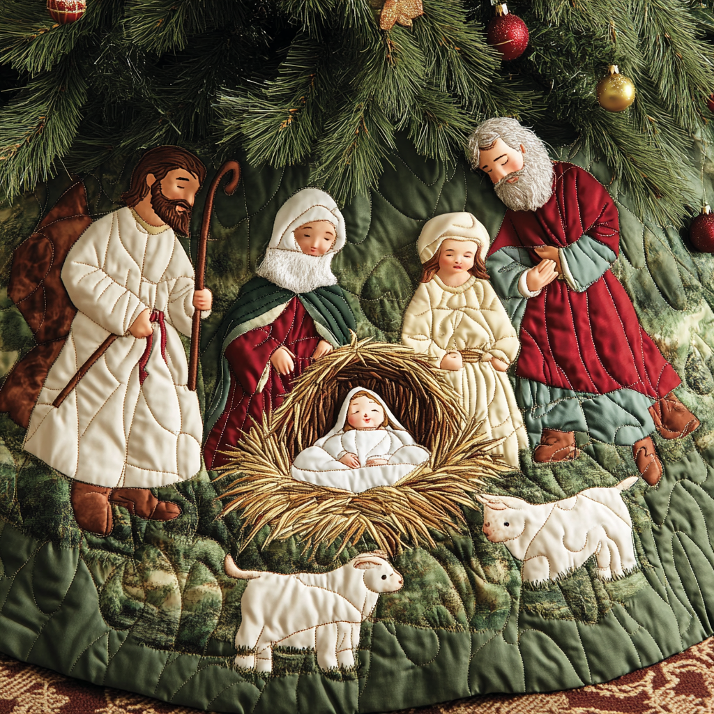 Faithful Surround Quilted Christmas Tree Skirt Warm And Cozy Holiday Decor