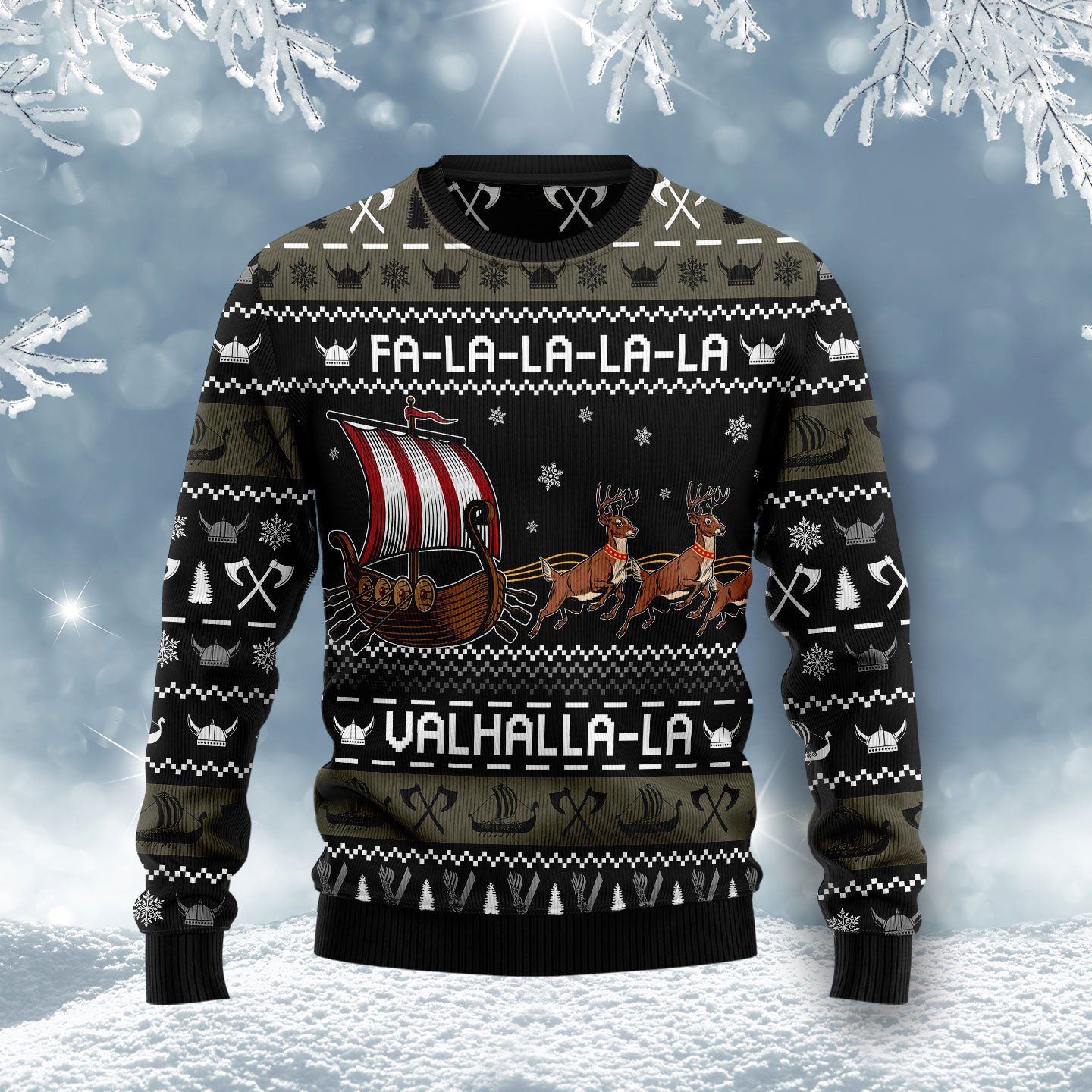 Falala Valhalla Viking Ship Ugly Christmas Sweater Merry Xmas Clothes Gifts For Flamingo Lovers