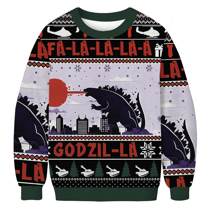 FaLaLaLa Godzil-La Godzilla Christmas Ugly Sweatshirt Holiday Season Gag Gift Top