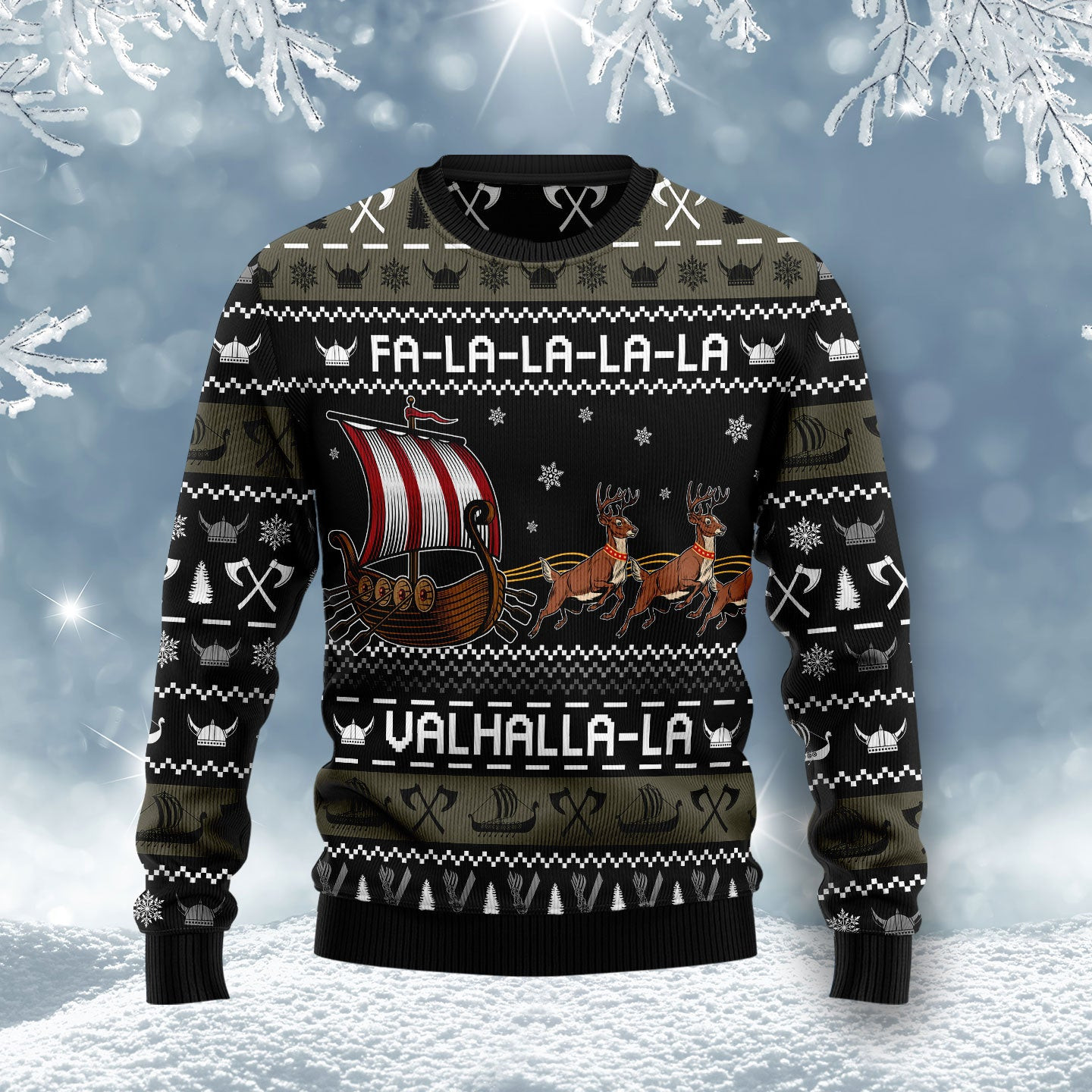 Falalavalhalla Viking Ship Ugly Christmas Sweater