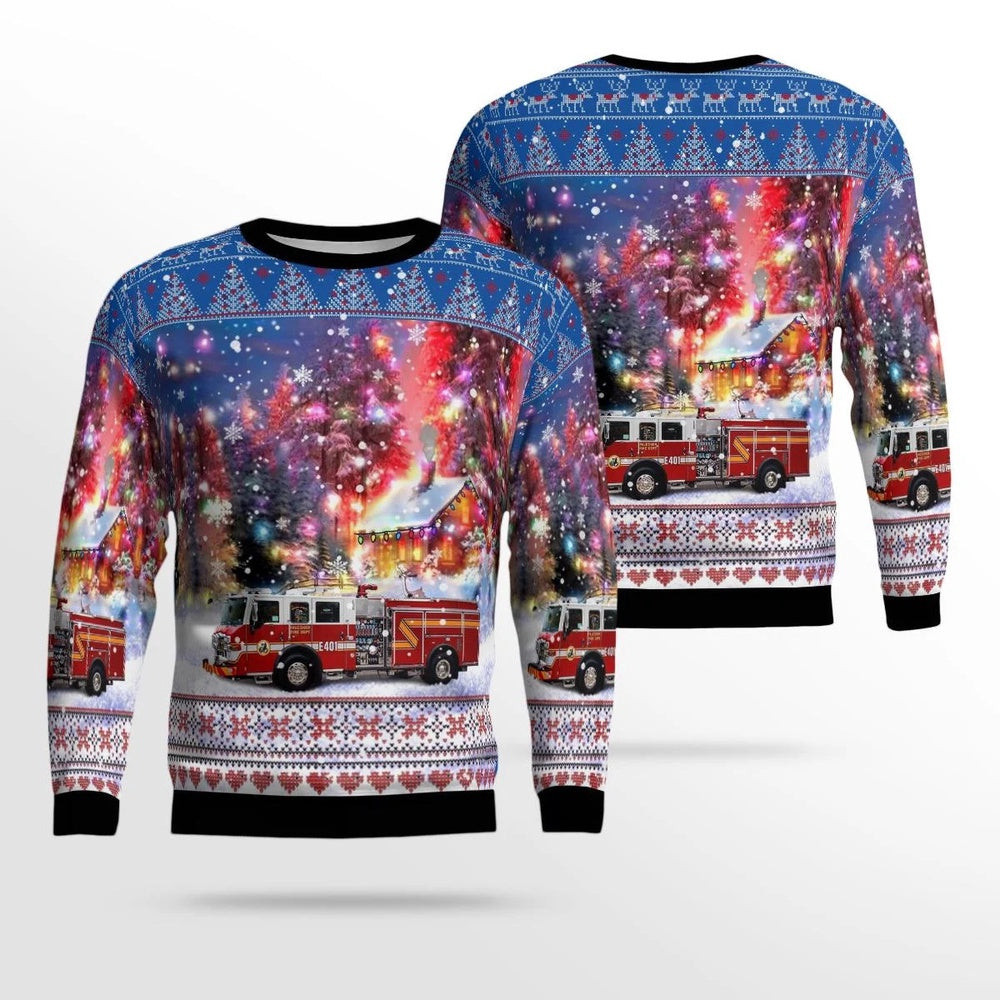 Falconer New York Falconer Fire Department AOP Ugly Sweater Xmas Unisex Sweater Christmas Gifts For Men Women