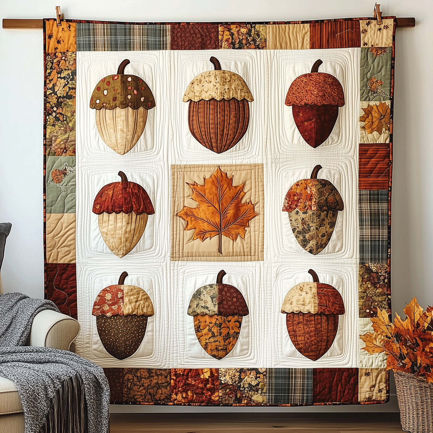 Fall Acorn Quilted Blanket Cozy Fall Gift Ideas